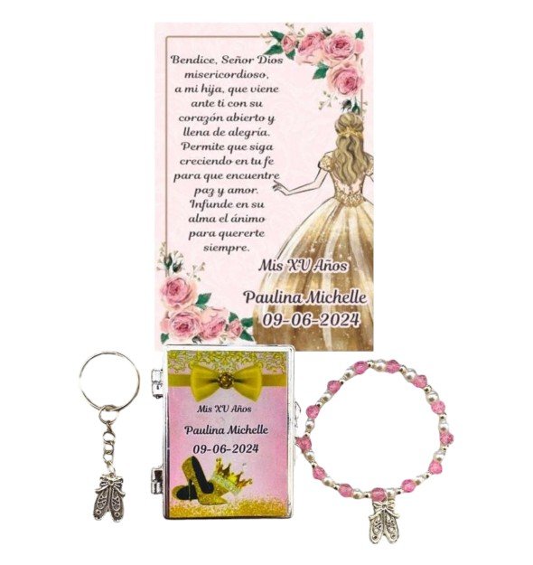 Set de 30 Recuerdos de XV Años – Elegancia en Rosa y Dorado