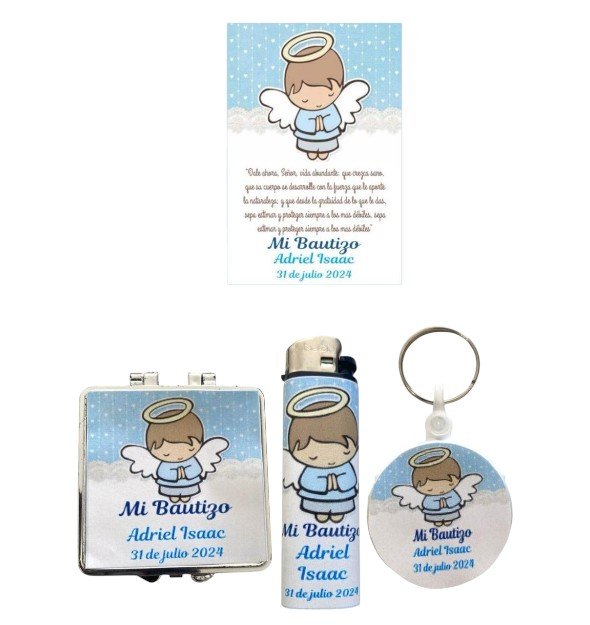Set de 30 Recuerdos Personalizados para Bautizo Niño – Ángel Azul