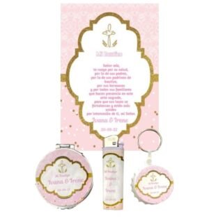 Set de 30 Recuerdos para Bautizo de Niñas – Diseño Rosa y Dorado