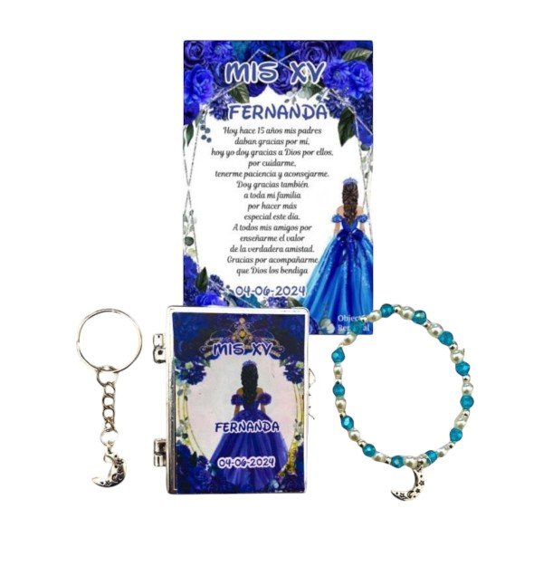 Set de 30 Recuerdos para XV Años – Encanto Azul Noche con Detalles de Luna