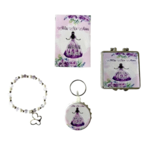Set de 30 Recuerdos para XV Años – Estilo Floral Lila con Elegancia Romántica