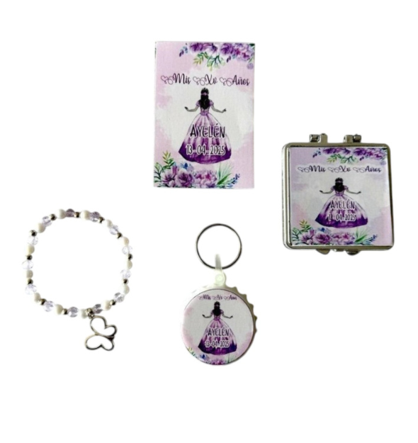 Set de 30 Recuerdos para XV Años – Estilo Floral Lila con Elegancia Romántica