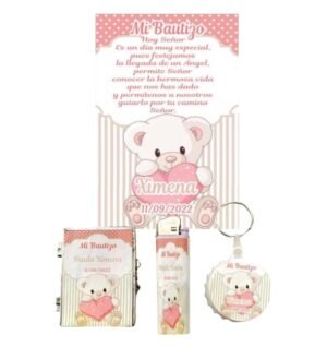 Set de 30 Recuerdos para Bautizo Niña – Osito Rosa