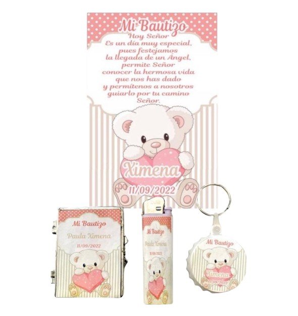 Set de 30 Recuerdos para Bautizo Niña – Osito Rosa