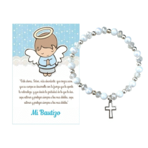 Pulsera de Bautizo Niño con Cruz y Tarjeta – Recuerdo Tierno y Religioso. Set 10 piezas.