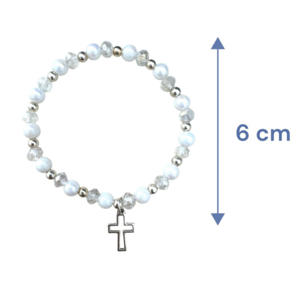 tamaño de Pulsera de Bautizo Niño con Cruz y Tarjeta – Recuerdo Tierno y Religioso. Set 10 piezas.
