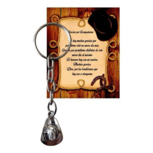 Llavero Sombrero Vaquero Metálico con Tarjeta de Agradecimiento. Set 10 piezas.