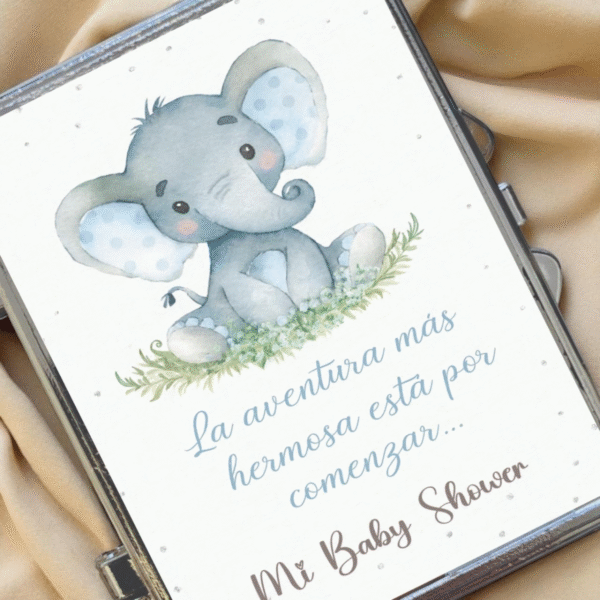 detalle de Espejo de Recuerdo para Baby Shower – Diseño Tierno de Elefantito. Set 10 piezas.