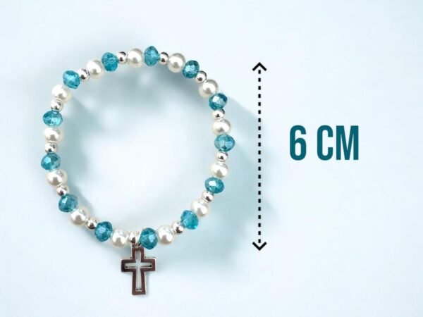 tamaño de Pulsera de Bautizo Azul con Cruz y Tarjeta – Recuerdo Elegante y Significativo para Niño. Set 10 piezas.