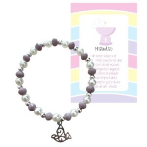 Pulsera de Bautizo con Dije de Paloma – Recuerdo Tierno y Colorido para tu Evento Especial. Set 10 piezas.