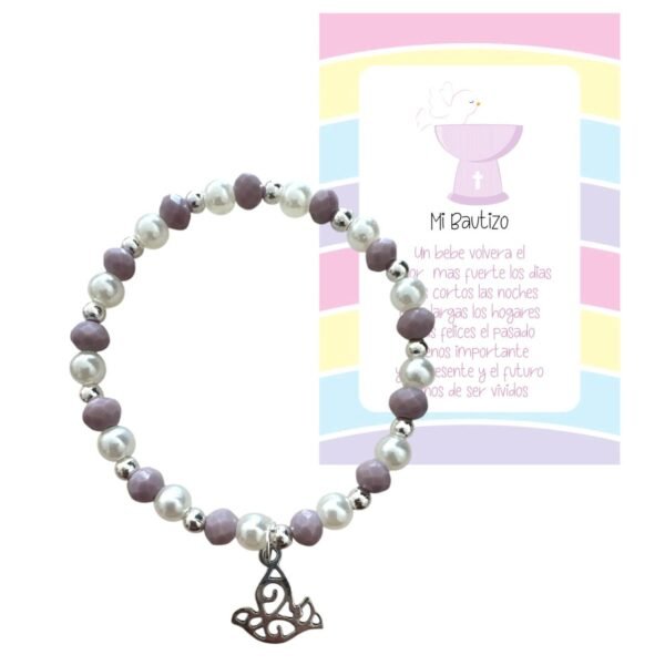 Pulsera de Bautizo con Dije de Paloma – Recuerdo Tierno y Colorido para tu Evento Especial. Set 10 piezas.