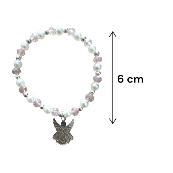 tamaño de Pulsera Rosa Ángel de Bautizo con Tarjeta – Recuerdo Tierno y Especial para tu Evento. Set 10 piezas.