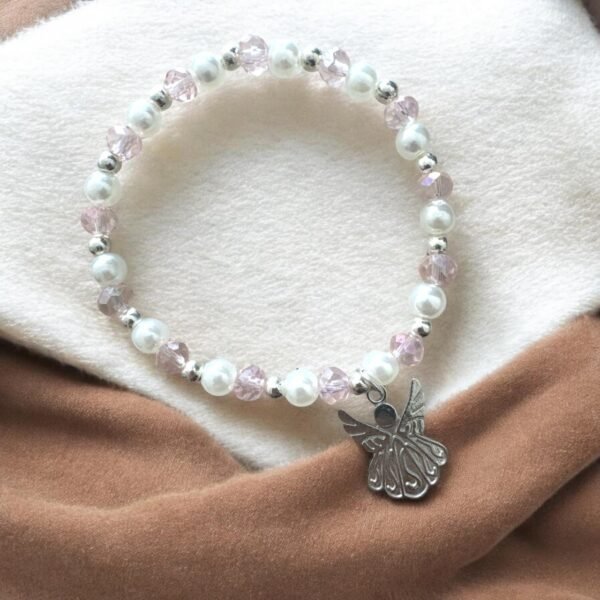 detalle de Pulsera Rosa Ángel de Bautizo con Tarjeta – Recuerdo Tierno y Especial para tu Evento. Set 10 piezas.