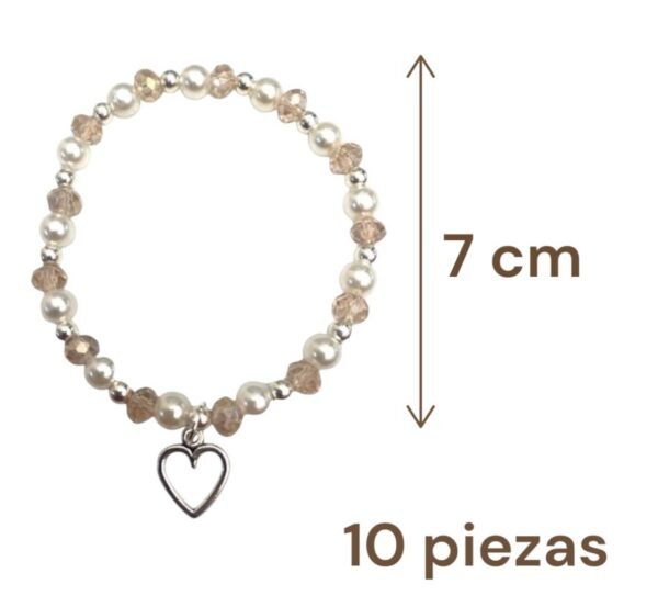 tamaño Pulsera Recuerdo de Boda con Dije de Corazón – Un Detalle que Conquista. Set 10 Piezas.
