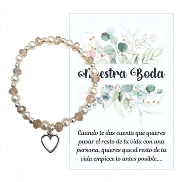Pulsera Recuerdo de Boda con Dije de Corazón – Un Detalle que Conquista. Set 10 Piezas.