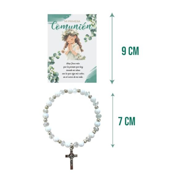 medidas de Pulsera Recuerdo Primera Comunión Niña con Cruz y Tarjeta Verde. Set 10 piezas.