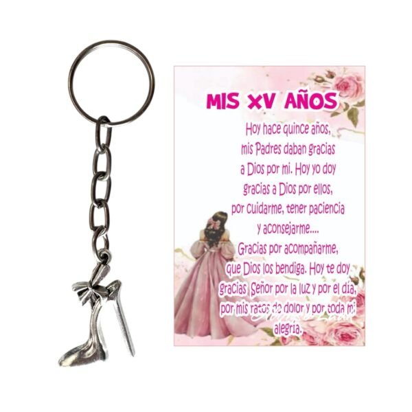 Llavero de Quinceañera con Tarjeta de Agradecimiento – Detalle Especial para Tus XV Años. Set 10 piezas.