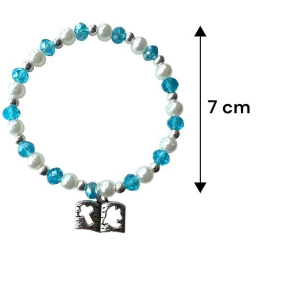 medida de Pulsera de Primera Comunión Niño con Dije de Biblia y Tarjeta Religiosa. Set 10 piezas.