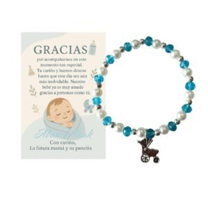 Pulsera Baby Shower Niño con Tarjeta de Agradecimiento – Un Recuerdo Tierno y Especial. Set 10 piezas.
