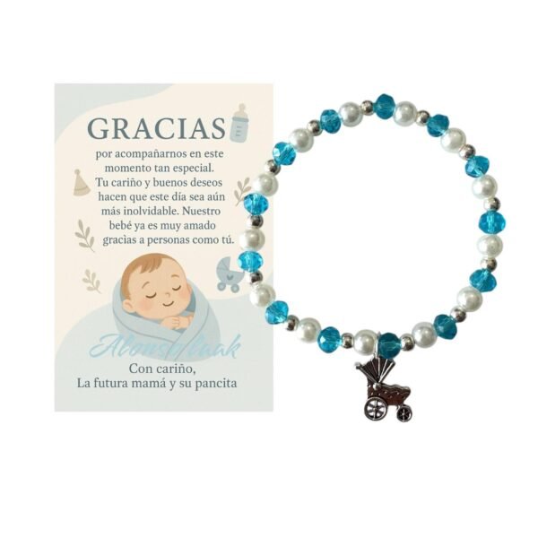 Pulsera Baby Shower Niño con Tarjeta de Agradecimiento – Un Recuerdo Tierno y Especial. Set 10 piezas.