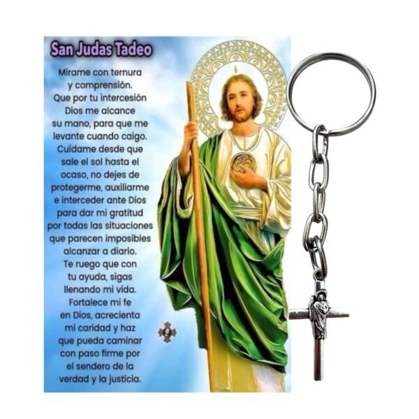 Llavero Religioso de San Judas Tadeo con Cruz. Set 10 piezas.