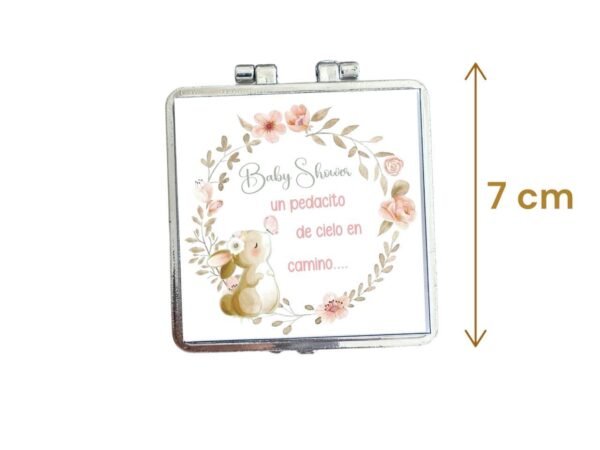tamaño de Espejo Baby Shower Conejita – Recuerdo Dulce. Set 10 piezas.