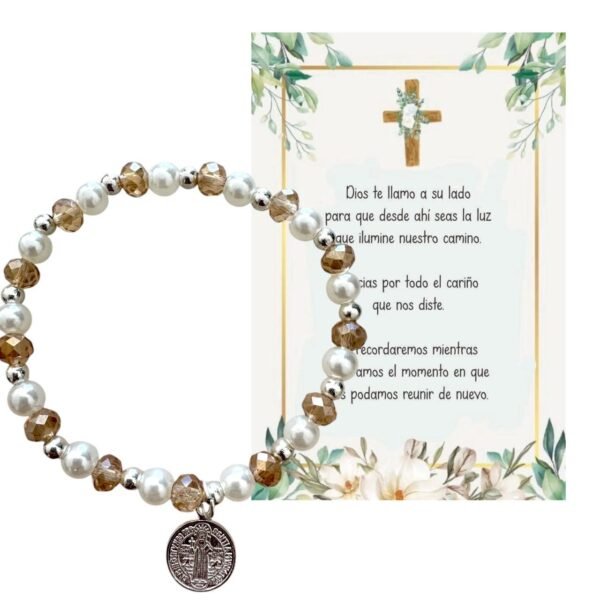 Pulsera con Medalla de San Benito y Tarjeta de Despedida. Set 10 piezas.