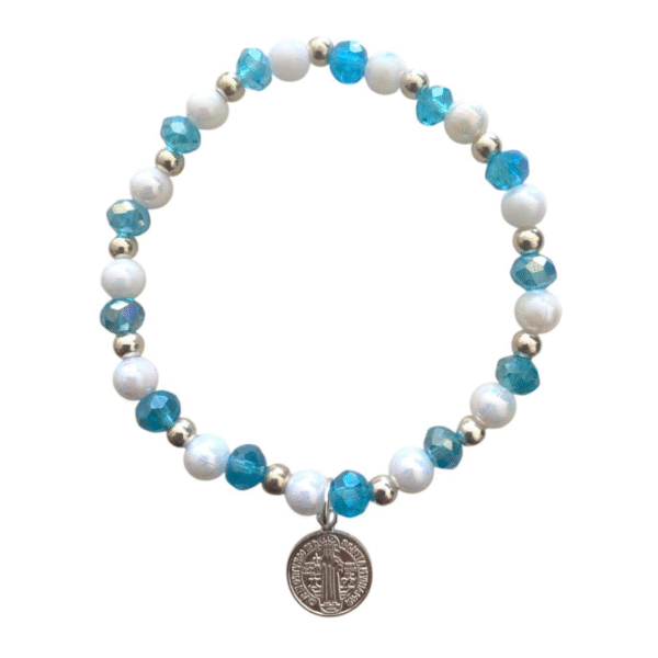 Pulsera Recuerdo de Confirmación – Bendición en Tonos Azul y Blanco. Set 10 piezas.