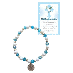 Pulsera Recuerdo de Confirmación – Bendición en Tonos Azul y Blanco. Set 10 piezas.