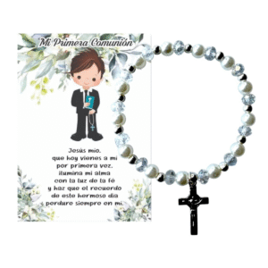 Pulsera de Primera Comunión para Niño – Recuerdo con Cruz y Tarjeta Especial. Set 10 piezas.